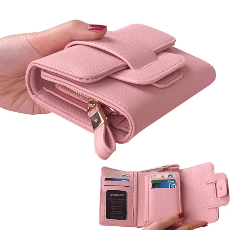 

Wallet Women 2023 Lady Short Women Wallets Mini Money Purses Fold PU Leather Female Card Holders Organizer Zipper Coin Purse