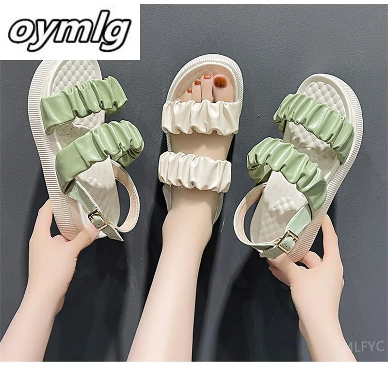 

2022 summer new round head thick-soled sandals female Roman soft-soled student casual buckle beach shoes female