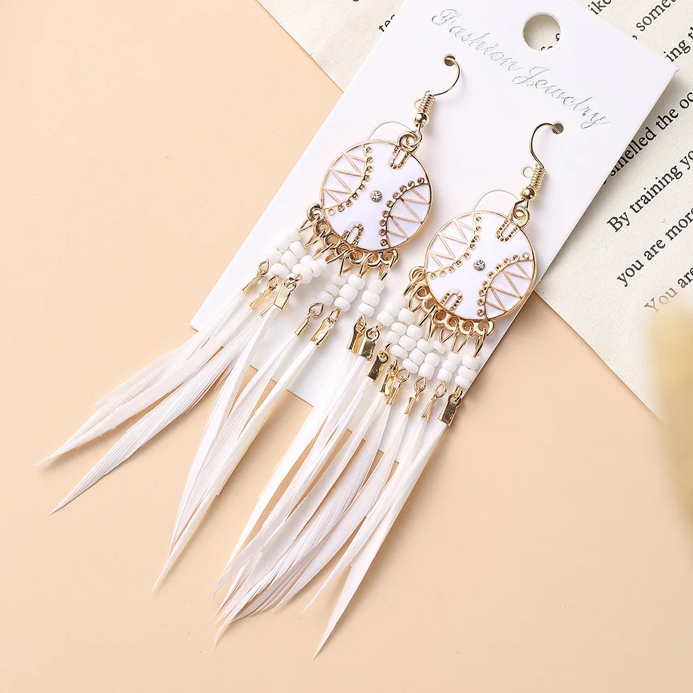 

Gold Color Vintage Ethnic Long Feather Tassel Dangle Drop Earrings for Women Female 2020 Indian Jewelry Accessories Gifts