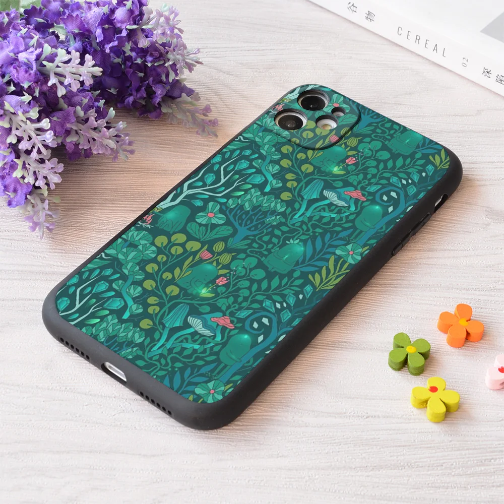 

For iPhone Emerald Forest Keepers Fairy Woodland Creatures Tree Plants And Mushrooms Print Soft Matt Apple Case