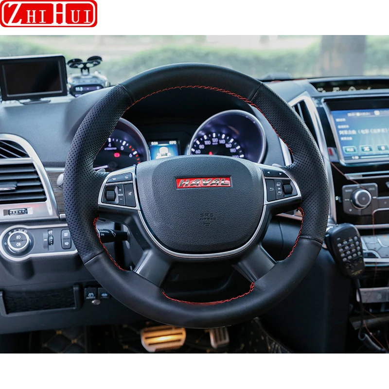 Car Styling Hand-sewn Non-Slip Leather Steering Wheel Cover For Great Wall Haval Hover H9 2015-2021 Car Interior Accessories
