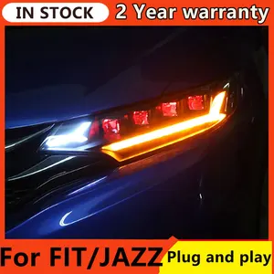Car Styling Head Lamp for Fit Jazz Headlights 2014-2018 Dynamic Signal LED Headlight LED DRL Hid Bi Xenon Auto Accessories