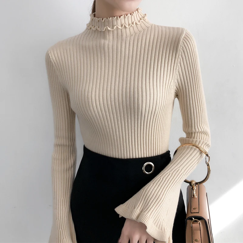 Осень и зима 2019 Новый Модный свитер женский тонкий длинный рукав с рукавами