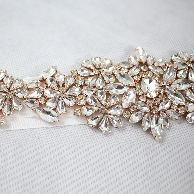 Женский атласный пояс с кристаллами SLBRIDAL цвета розового золота для вечернего