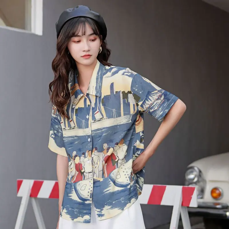 Блузка с принтом XITAO Летняя Повседневная рубашка узорами на одной груди 2020 |