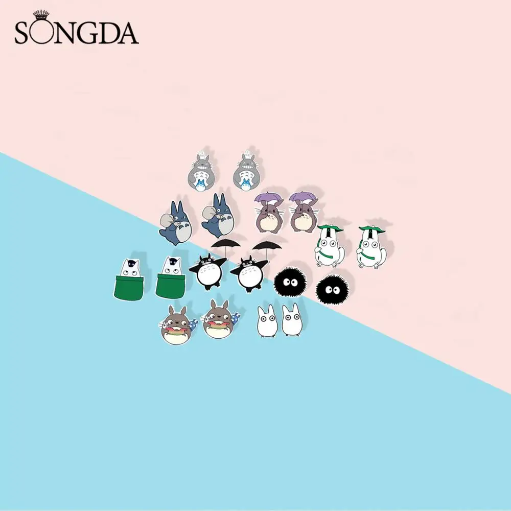 Японский классический мультфильм аниме Тоторо серьги гвоздики в виде картин