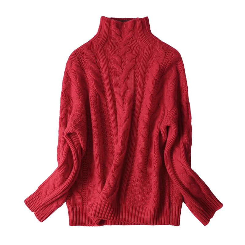 

cashmere wool blend twisted knit women fashion pullover sweater half high collar S-2XL wholesale retail