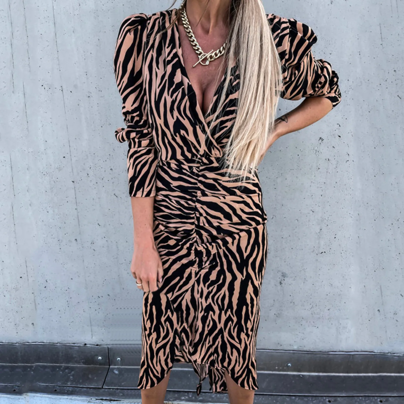 

Leopard Dresses For Women 2021 V Neck Long Sleeve Vintage Dress Tassels Flapper Dress Length Women Clothing Vestidos De Mujer