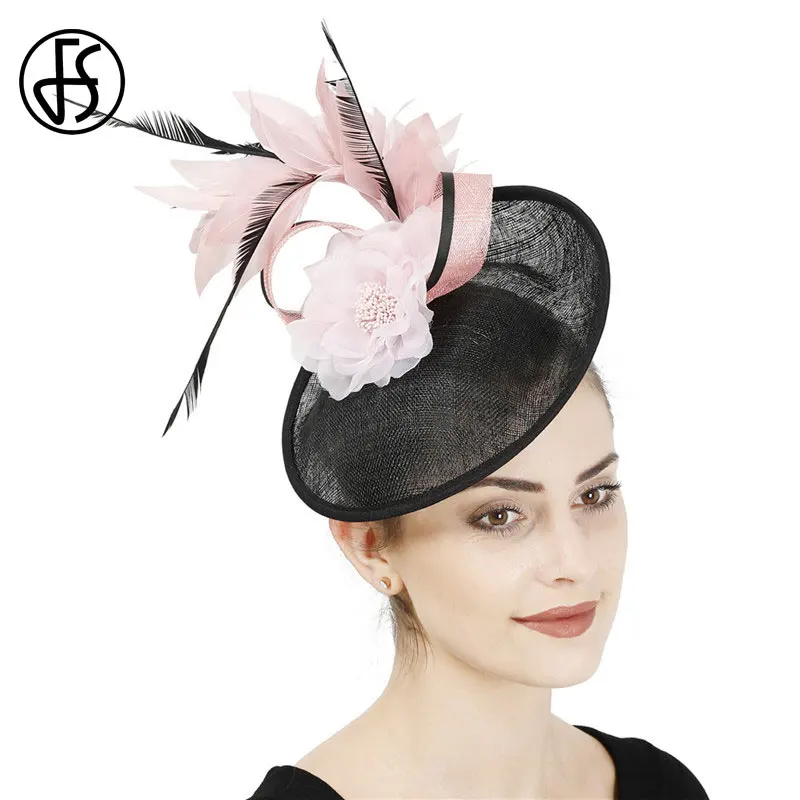 FS Sinamay шляпы Кентукки Дерби большая Вуалетка женская шляпа Элегантная черная