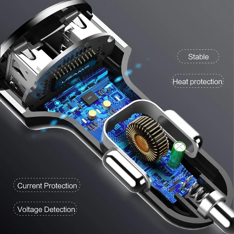 USAMS автомобильный Зарядное устройство с светодиодный Дисплей Dual USB для samsung Xiaomi