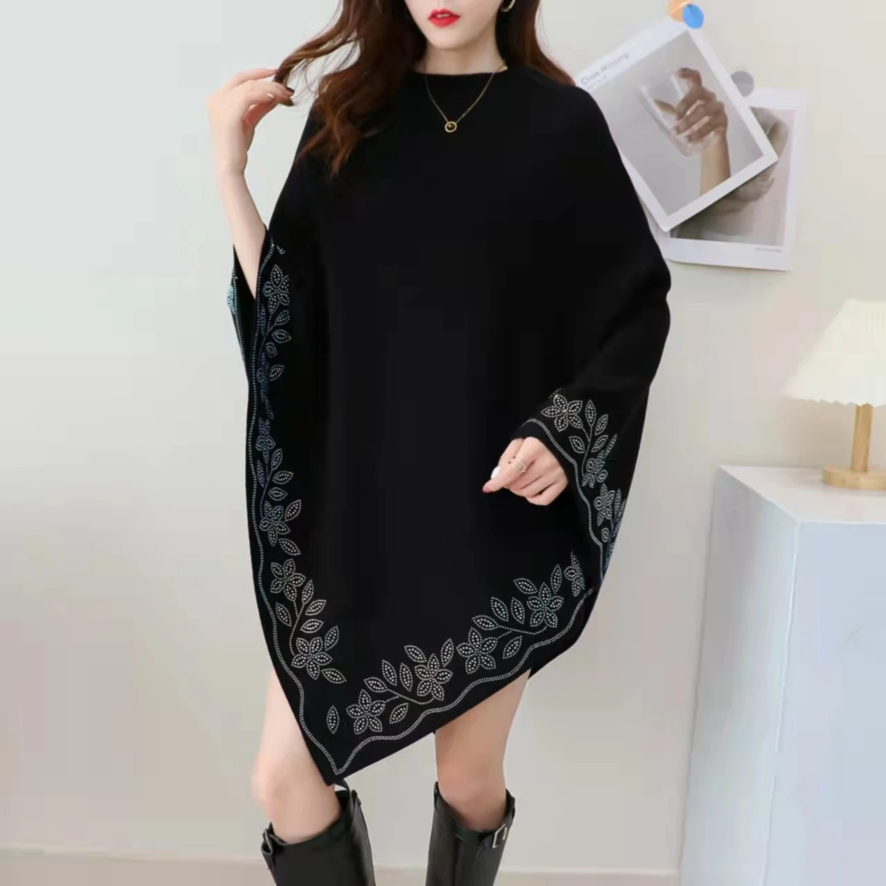 Женское элегантное пончо новая осенне-зимняя Асимметричная шаль с бриллиантами