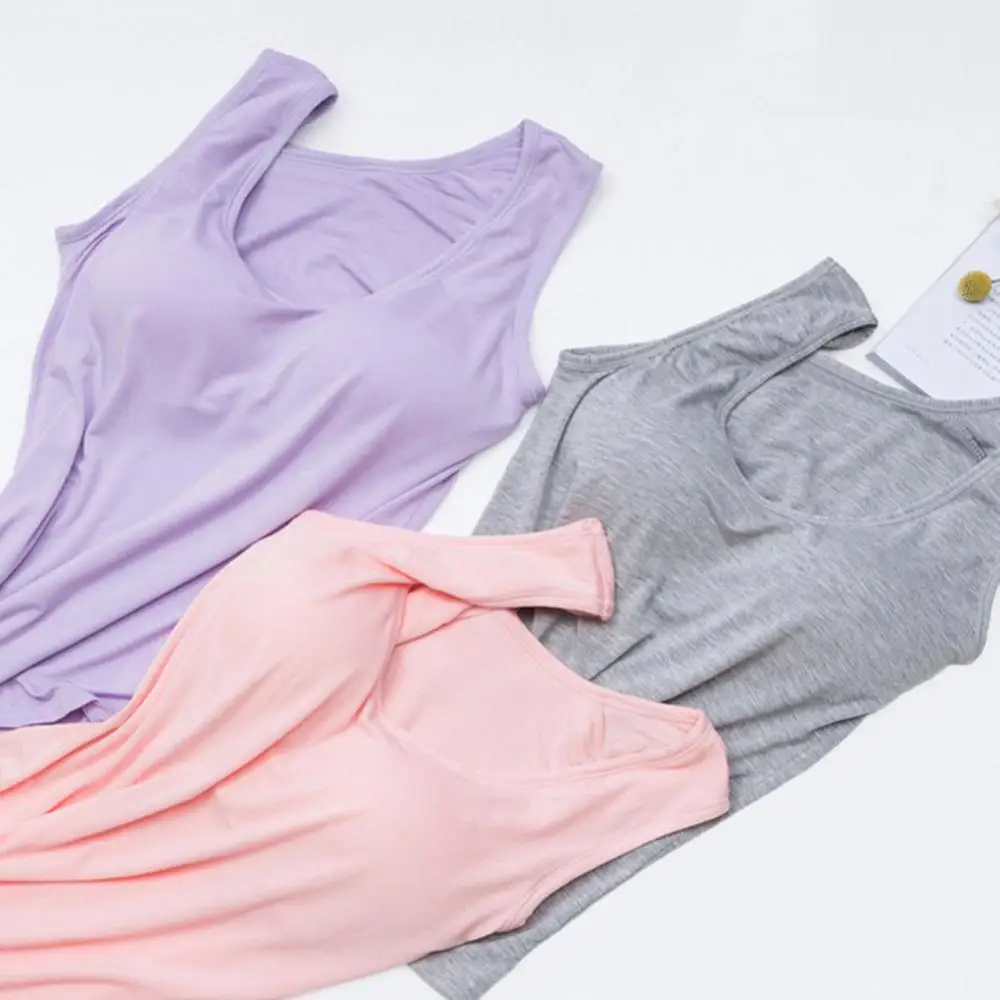 

Women Casual U Neck Solid Color Sleeveless Modal Padded Camisole Sports Vest Top