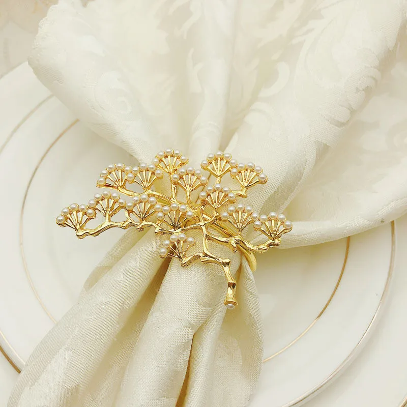 12 шт./лот жемчужная сосновая Пряжка для салфеток из цинкового сплава кольца