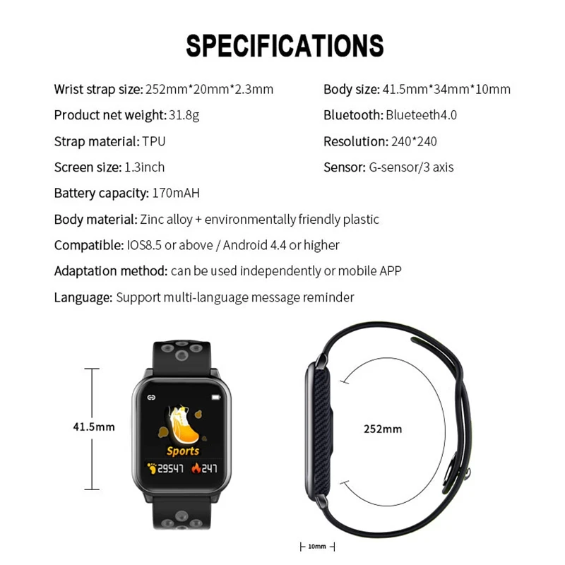 Smart Watch F8S Heart Rate Monitor Women/Men Bracelet Band Blood Oxygen Fitness Tracker Sport PK W34 D13 | Наручные часы