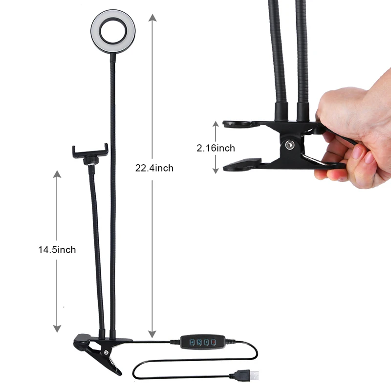 new selfie ring light with flexible mobile phone holder lazy bracket desk lamp led for youtube live stream office kitchen stand free global shipping