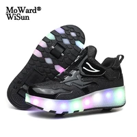 size 28 40 luminous roller shoes for kids boys girls glowing led sneakers on wheels usb charging children skate shoe with lights