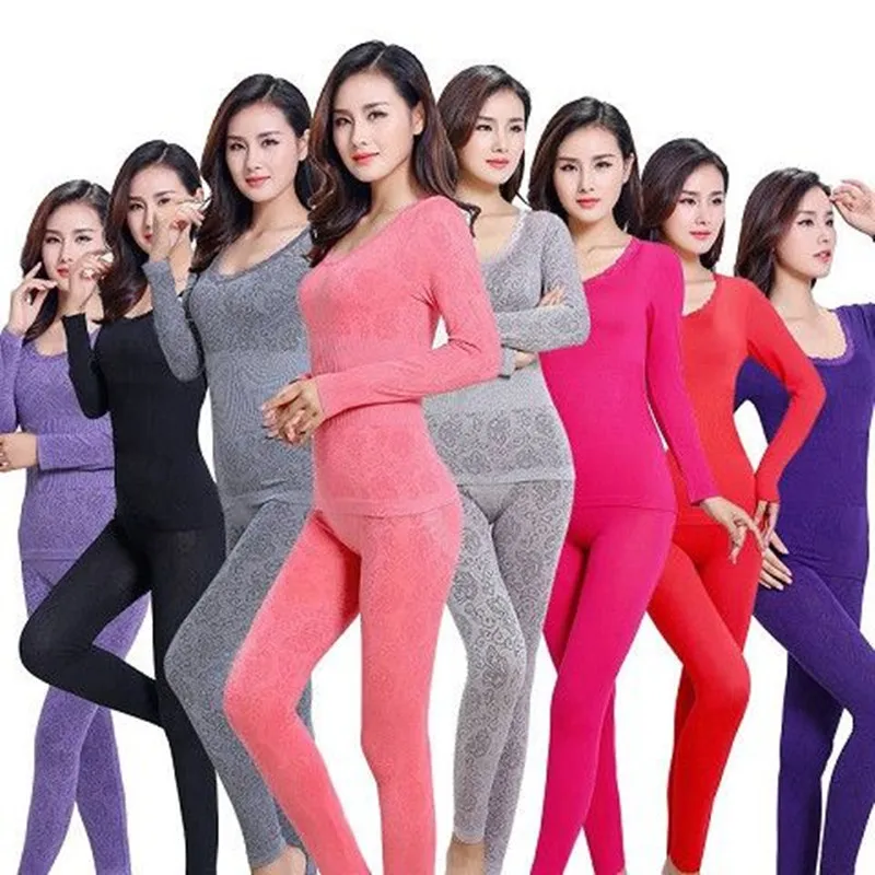 2020 Thermal Underwear Sexy Ladies Clothes Winter Seamless Antibacterial Warm Intimates Print Long Johns Women Shaped Sets