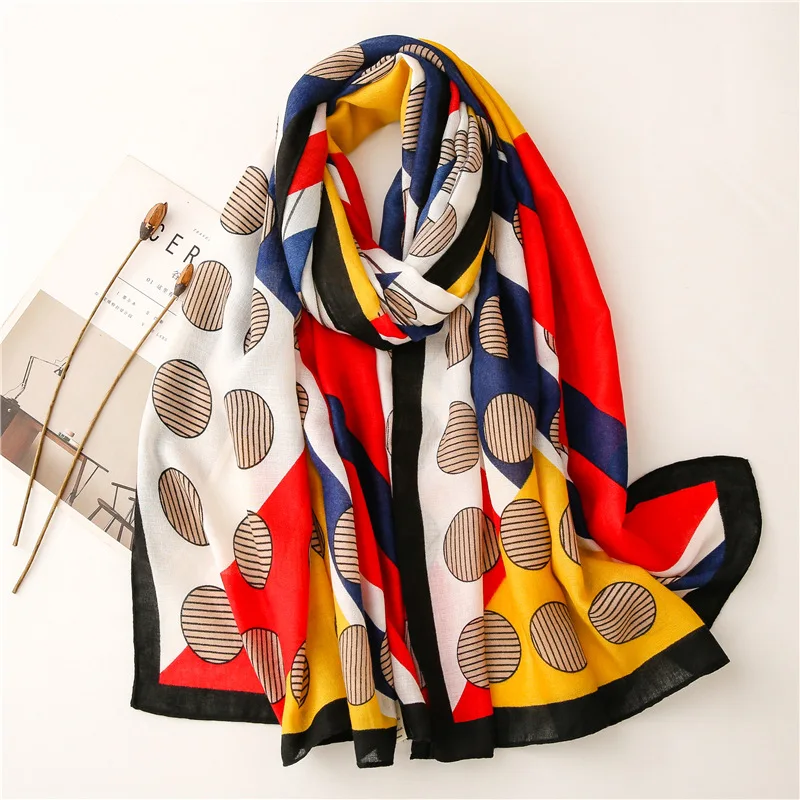 Luxury ladies scarf 2021 new autumn length cotton wholesale Seven striped color dots fashion sunscreen shawl |