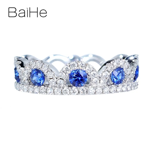 BAIHE, 14 карат, белое золото, 0.60ct, натуральный сапфир, 0.40ct, натуральные бриллианты, для женщин, хорошее ювелирное изделие, обручальное кольцо, кольцо в виде короны, подарочное кольцо