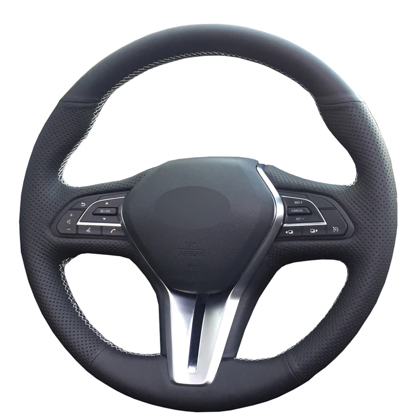 

Black PU Faux Leather DIY Hand-stitched Car Steering Wheel Cover for Infiniti Q50 2017-2019 Q60 2015-2019 QX50 2018-2019