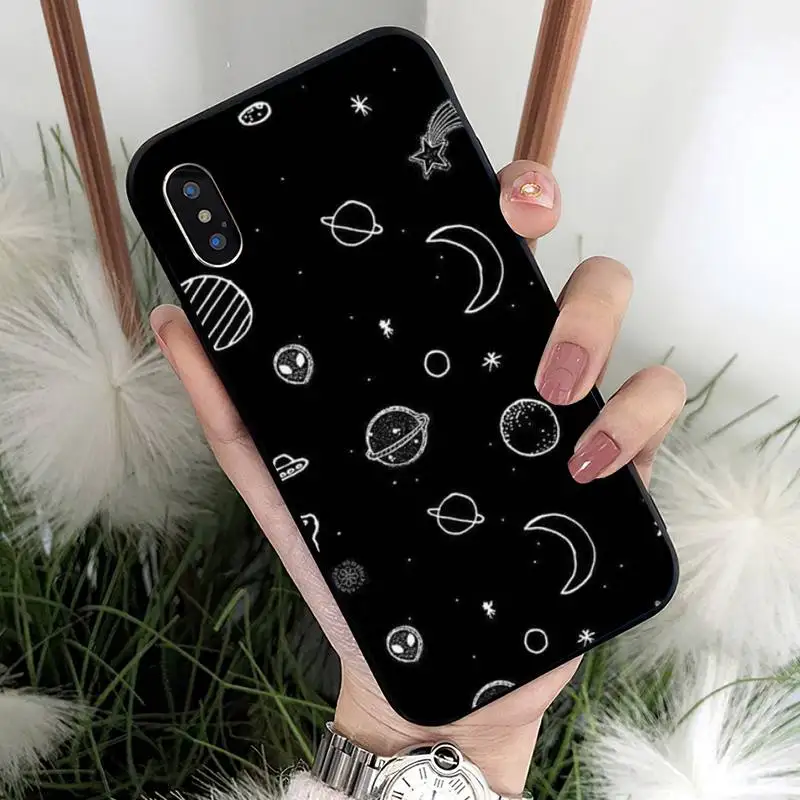 Black White Moon Stars Space Astronaut Phone Case For iPhone 12 Mini 11 Pro XS Max X XR 7 8 Plus | Мобильные телефоны и