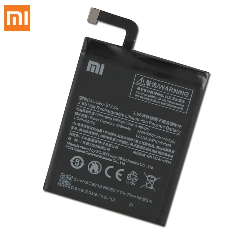 Сменный аккумулятор XIAO mi BM39 для Xiaomi mi 6 mi 6 MCE16, Оригинальные аккумуляторы для телефонов 3350 мАч