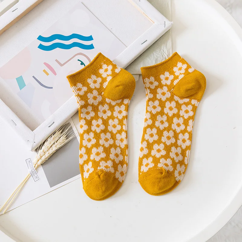 

10pairs/lot Spring New Japanese Needle Double Way Women's Boat College Trend Cotton Socks Invisible Solid Color Chrysanthemum