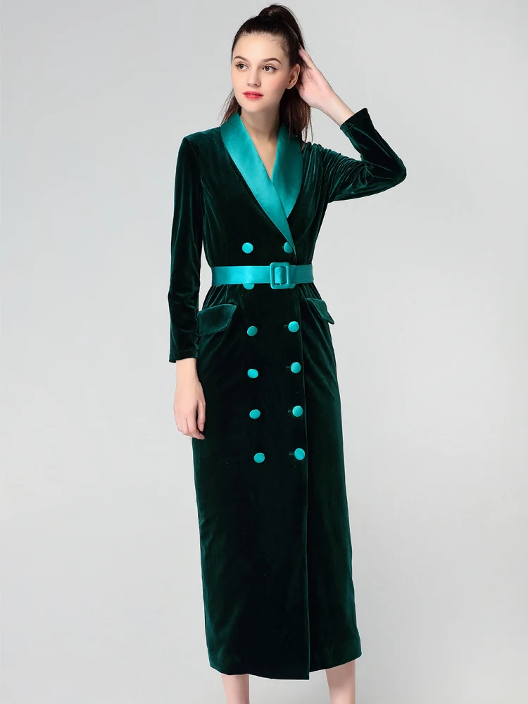 Британский модный Тренч темно-зеленого цвета для женщин тонкий Европейский