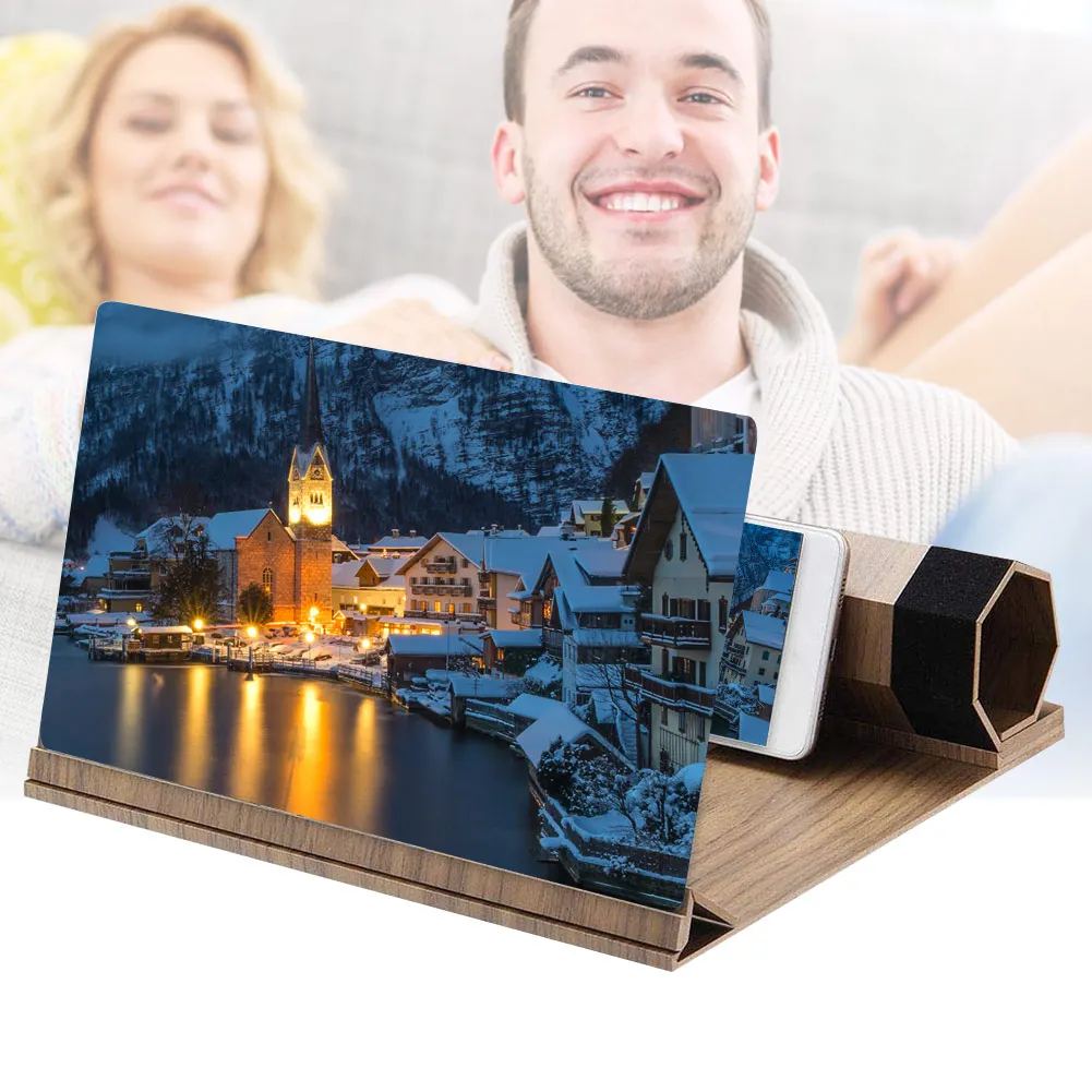 

12Inch HD Screen Magnifier Wood Grain Foldable Phone Screen for Watching Movie Videos GK99
