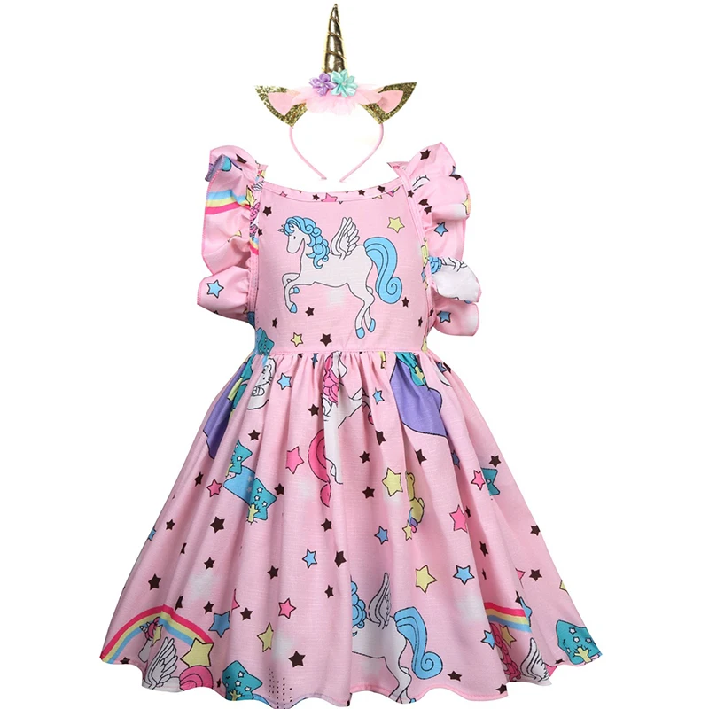 Платье принцессы с единорогом + аксессуары платье для маленьких девочек Мягкая