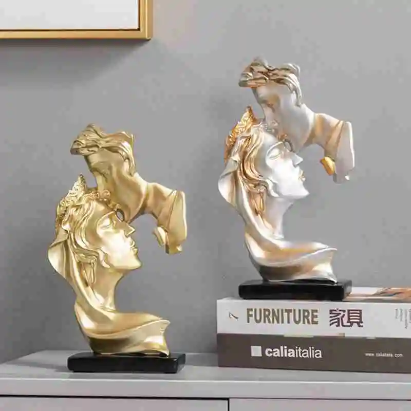 

Abstract Kissing Sculpture Handmade Resin Couple Statue Figure Face Ornament Decor Gift for Lovers Craft Carved Furnishing