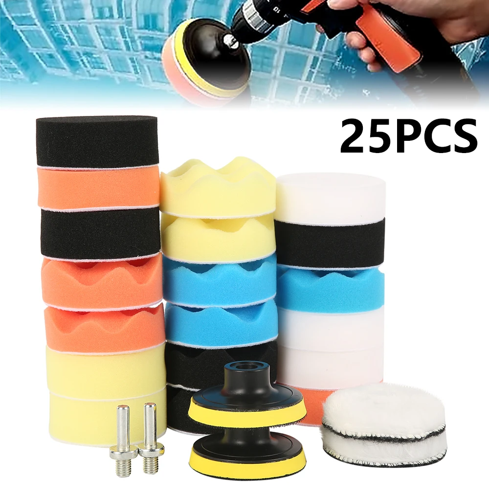 

25pcs Car Polishing Sponge Board Pad 3 Inch Foam Pad Buffer Waxing Kit Polisher Machine Wax Pads Removes Scratches Power Tools