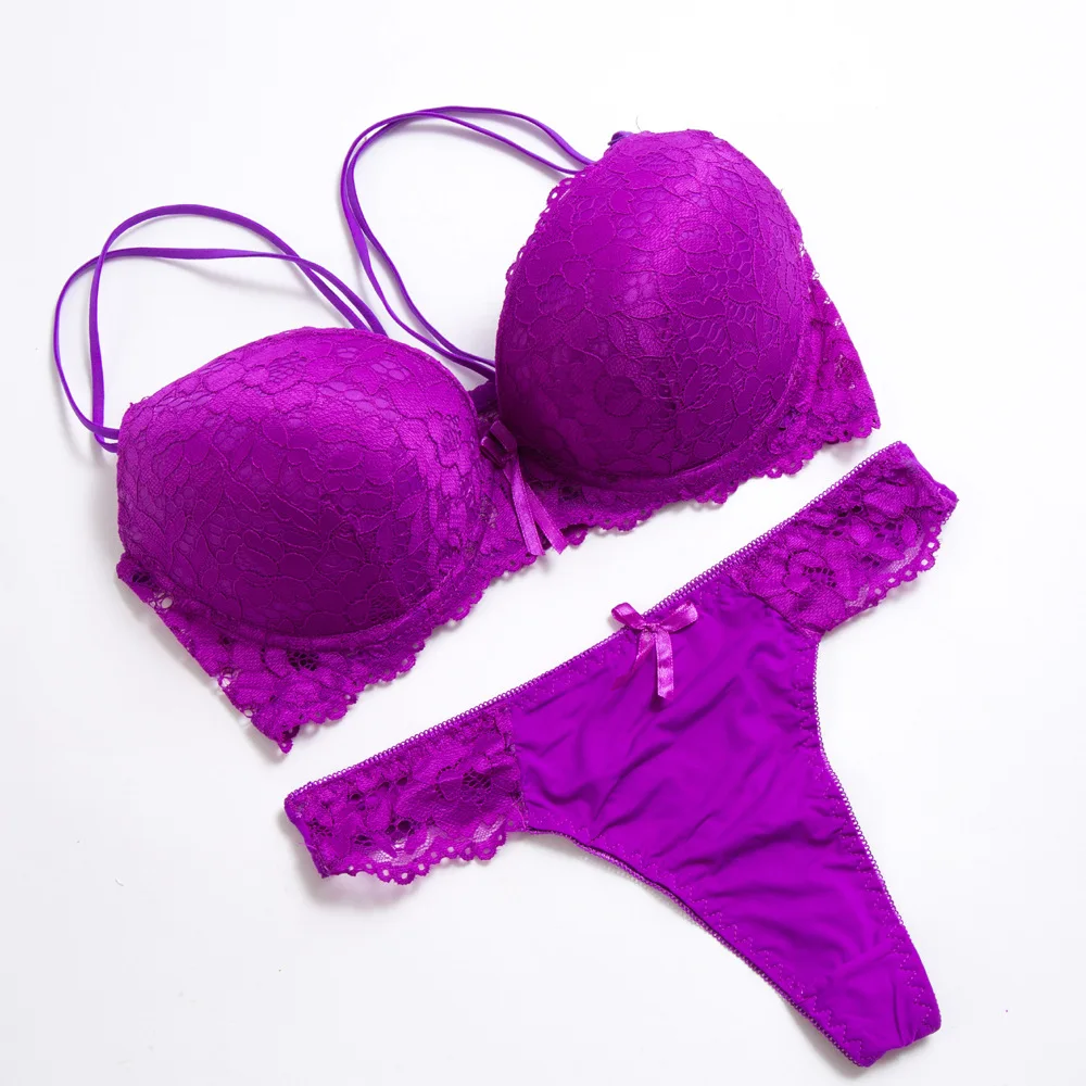 

Hot Selling Large Size Lace Bra Thong Suit Women's Underwear Suit Sexy Thin Shoulder Strap Lace Lingerie Two Piece Set