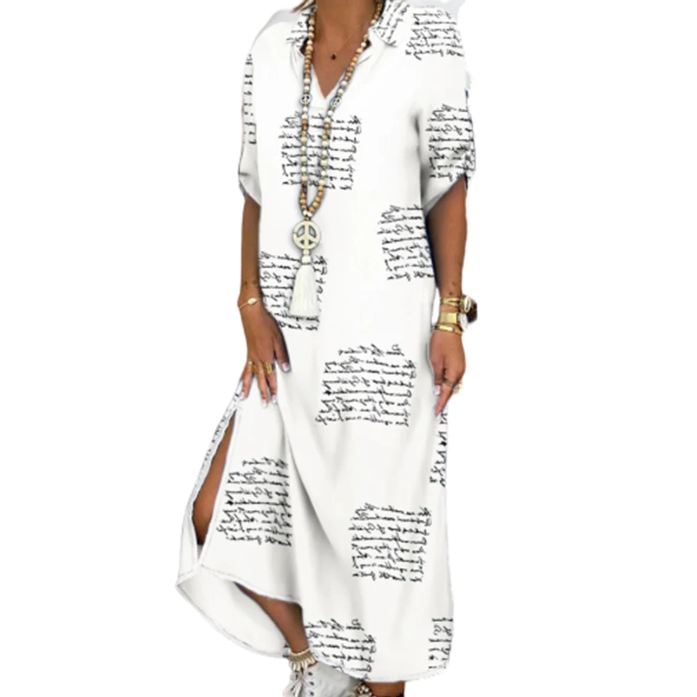 

Vicabo Casual Dress Women Turn Down Collar Long Sleeve Printed Vintage Vestidos 3XL Female Loose Vestido De Mujer