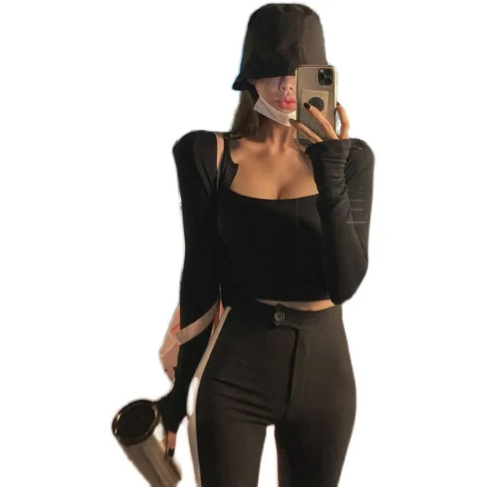 

Women's Camisole Sexy Cardigan Cool Korean Version 2021 New Spring Long Sleeve Suit Two-piece All-match Wholesale Drop Shipping