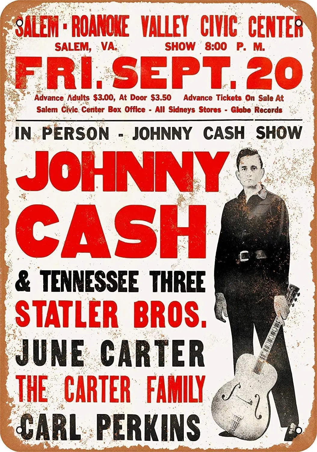 

Ylens Johnny Tin Sign 1968 Cash in Virginia Vintage Metal Signs 8 x 12 Inches