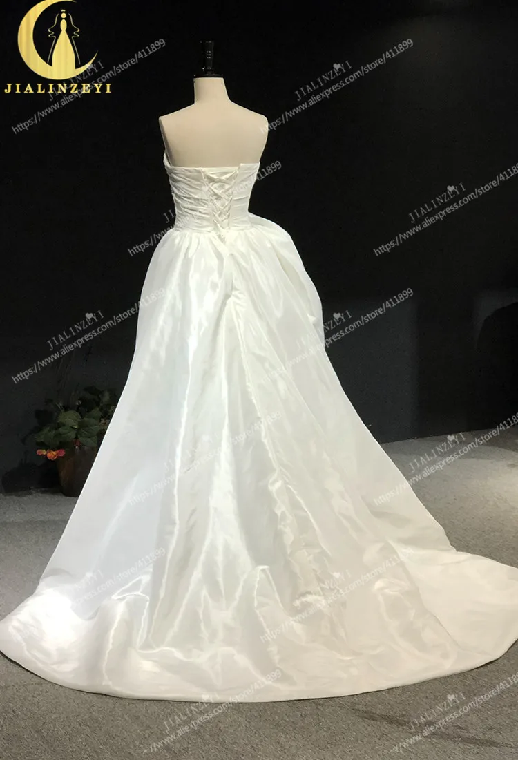 Rhine Real New Strapless Satin High Slit Front Short Long Back Wedding Gown Wedding Dresses 2021 robe de mariage