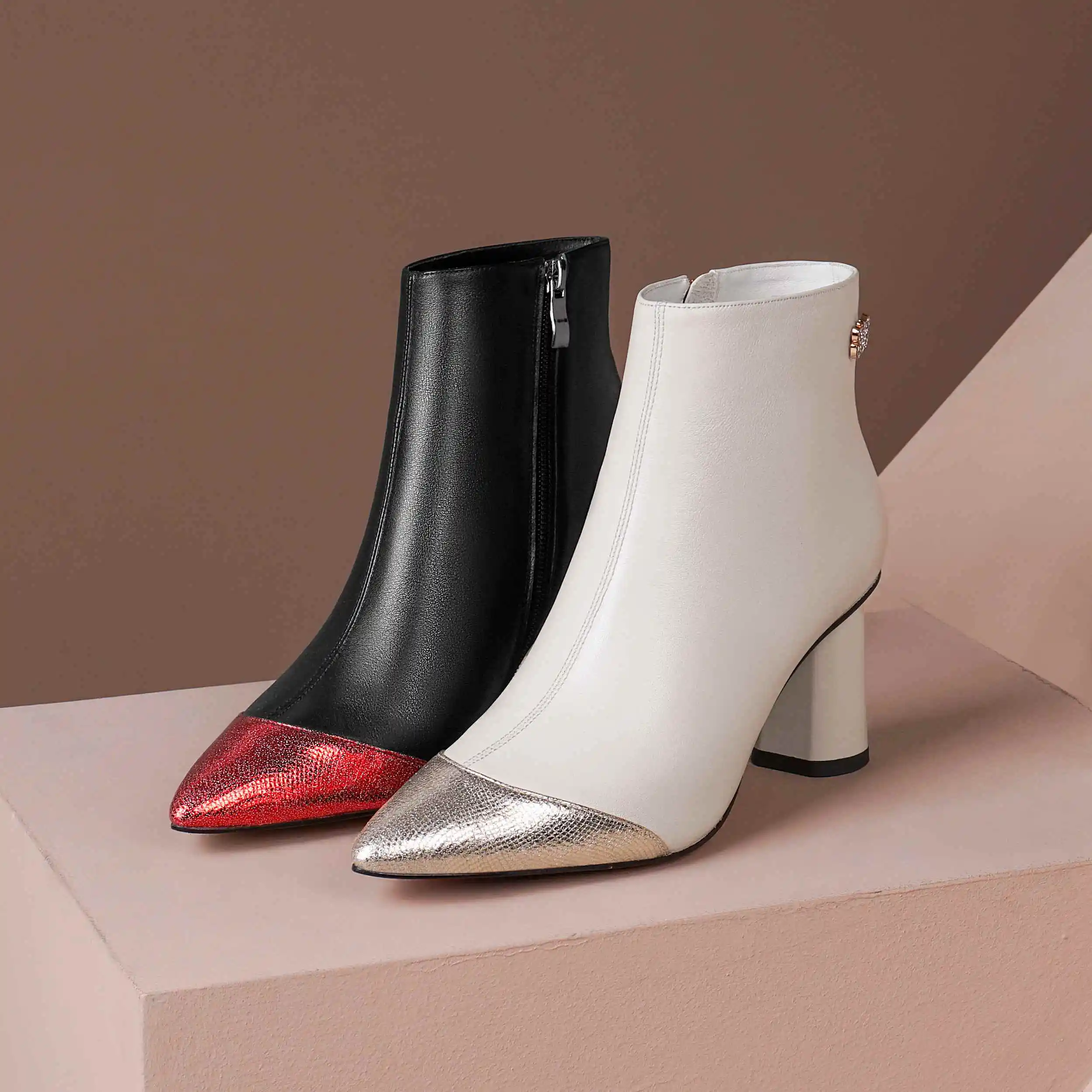 

Krazing pot work boots genuine leather nightclub fashion pointed toe thick high heel zipper catwalk pretty girl ankle boots L5f1