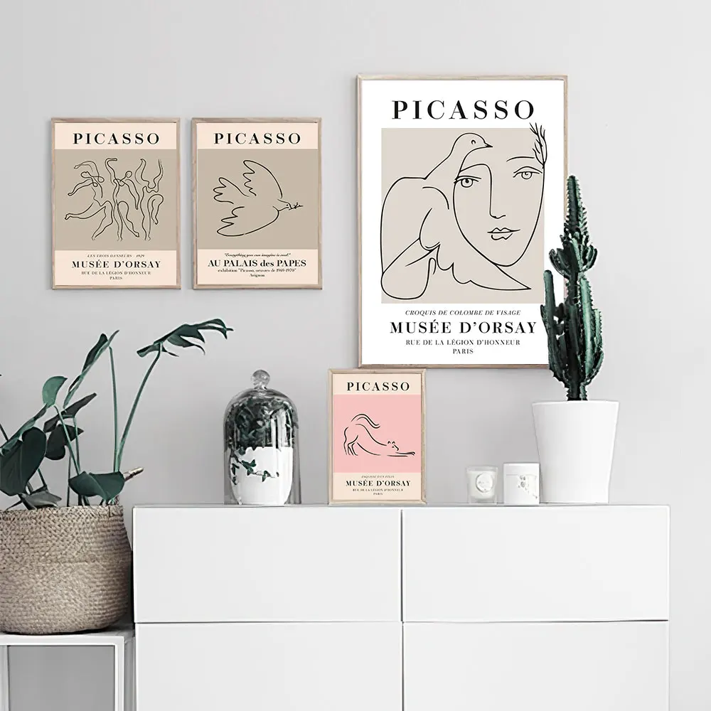 

Picasso Croquis Poster Abstract Minimalist Canvas Painting Peace Dove On The Wall Line Art Print Picture For Living Room Decor