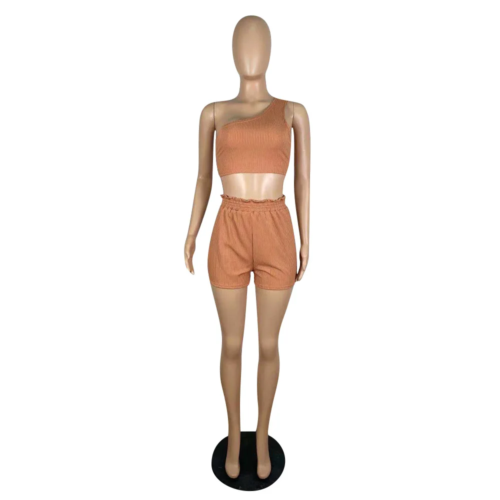 

Summer Ladies Fashion And Comfortable Fine Pit Strip Tube Top Sexy Casual Sports Solid Color Two-Piece Suit