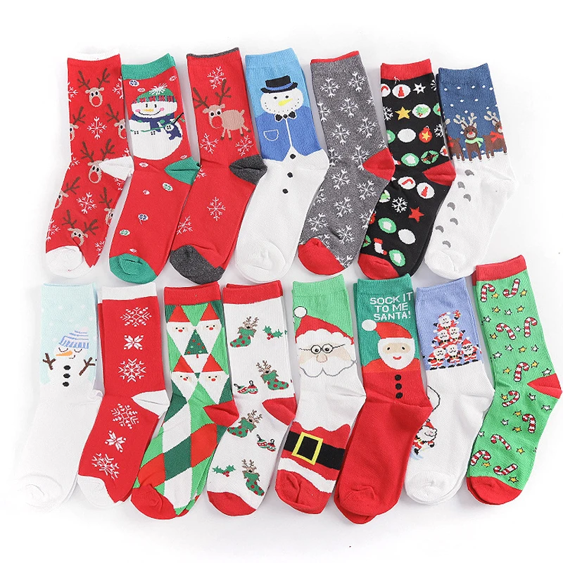 

New 2022 Christmas Socks Women PEONFLY Funny Santa Claus Christmas Tree Snow Elk Cotton Happy Socks Men Harajuku New Year Sokken