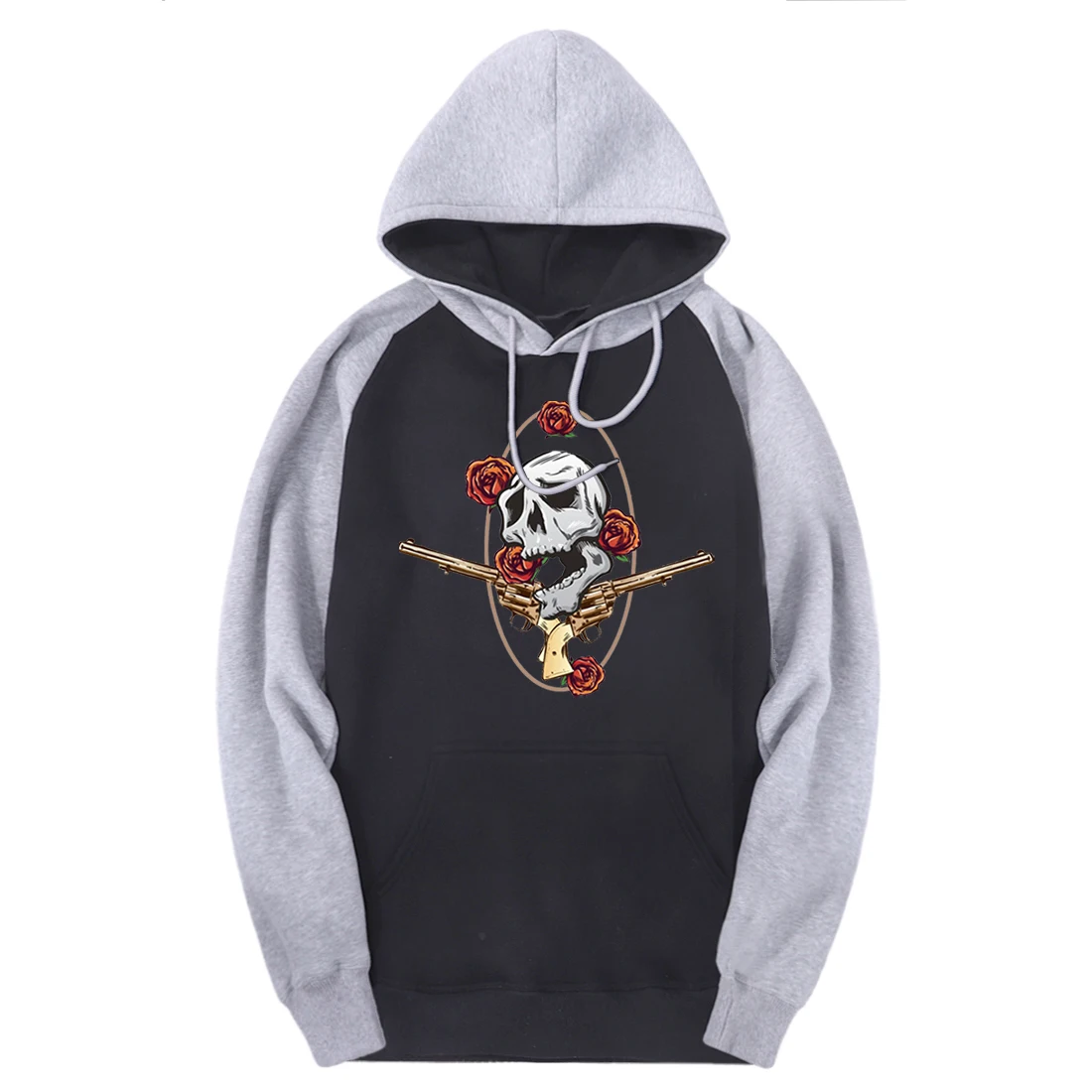 

Skull Flowers Solid Sweatshirts Man Raglan Hooded Casual Warm Clothing Fleece Streetwear Hoodies Male Outdoor Moleton Masculino