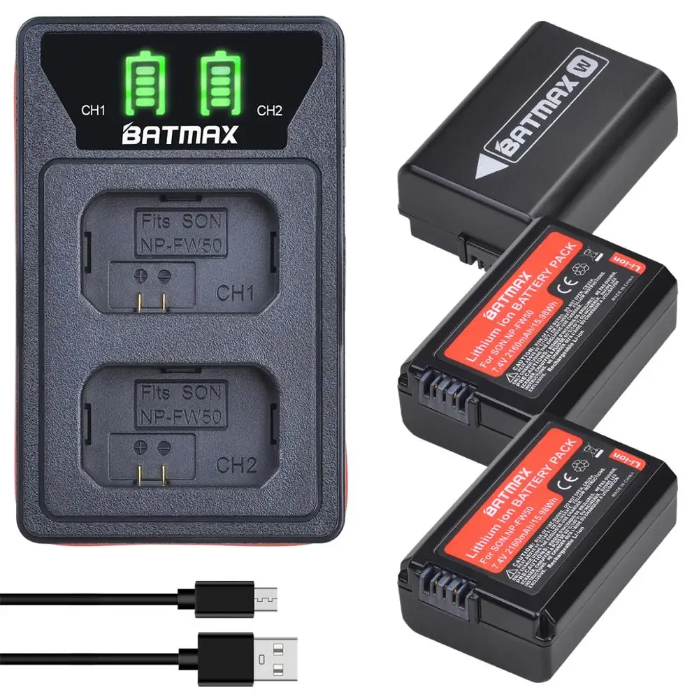 Аккумулятор Batmax NP FW50 NPFW50 + двойное зарядное устройство со светодиодной