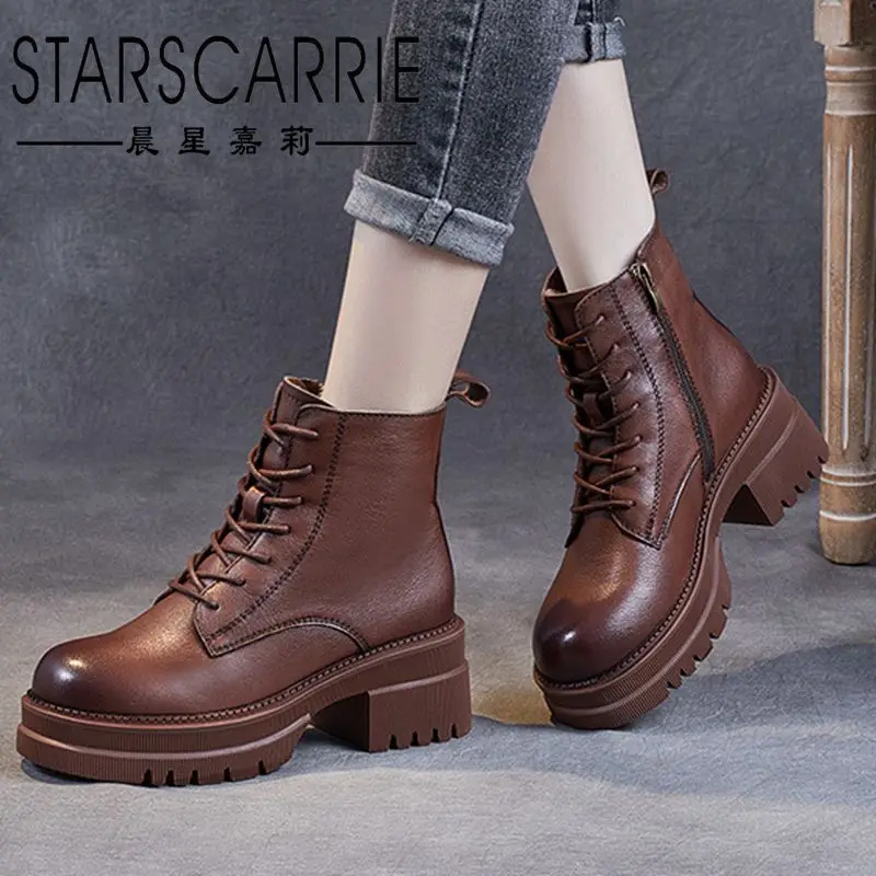 

Retro thick-soled riding boots women 2021 new side zipper increased thick heel boots all-match leather single boots