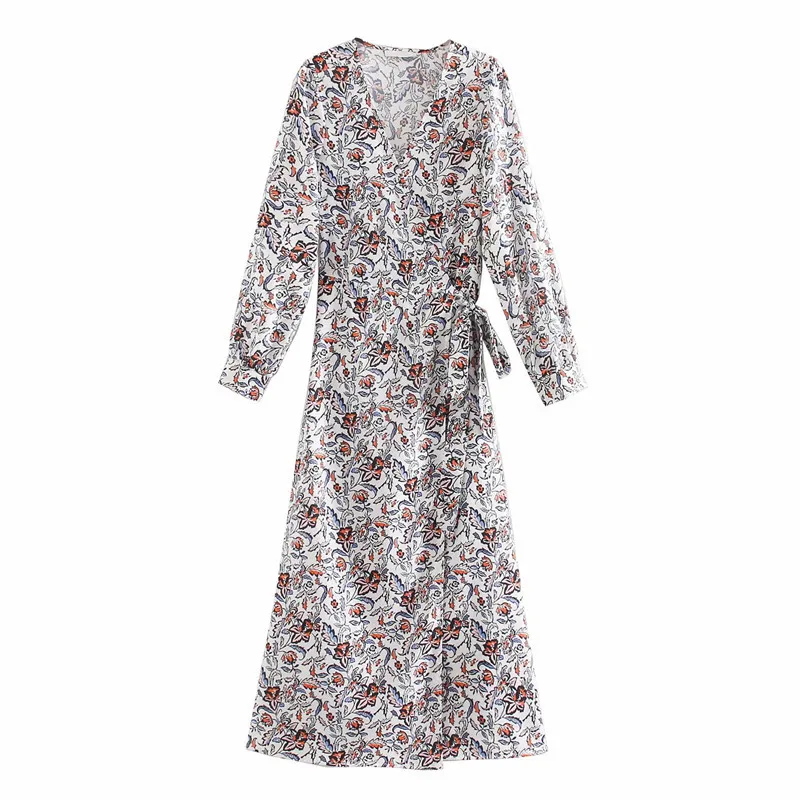 Платье миди с цветочным принтом женское платье рукавами и v образным вырезом