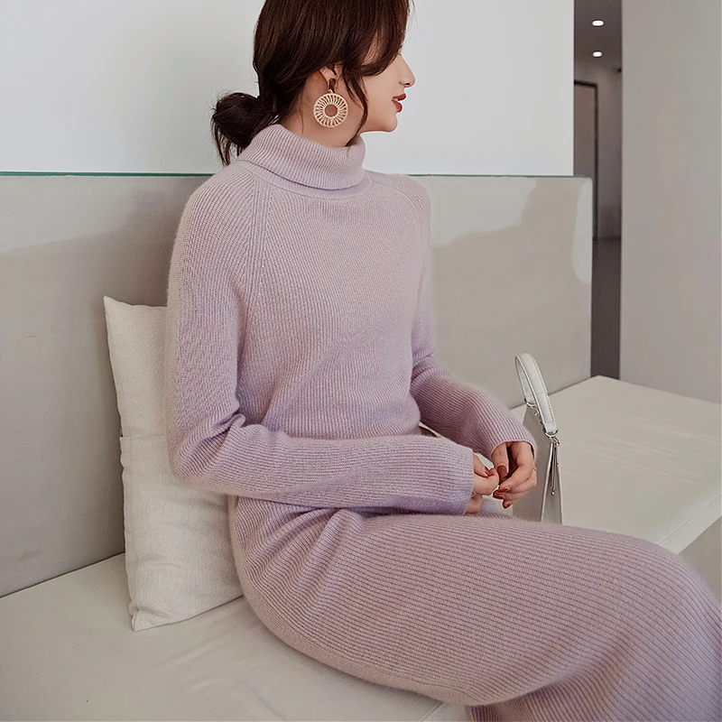 2019 новый осенне-зимний длинный кашемировый свитер Одноцветный тонкий сумка