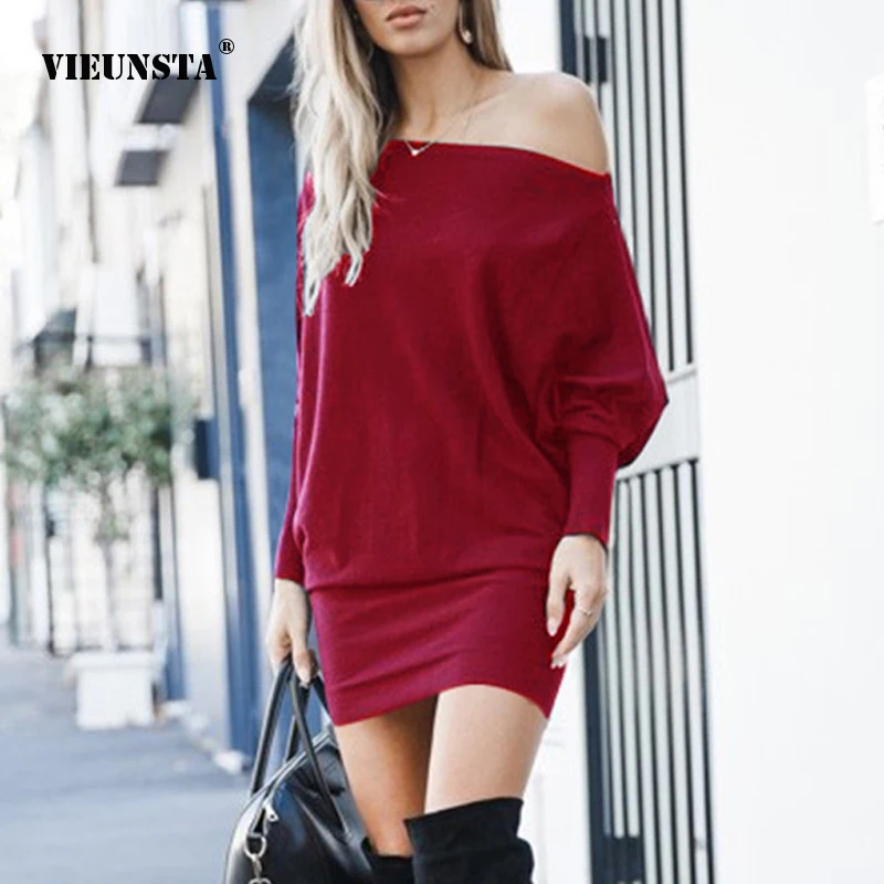 VIEUNSTA женское сексуальное вечернее платье с открытыми плечами Осеннее