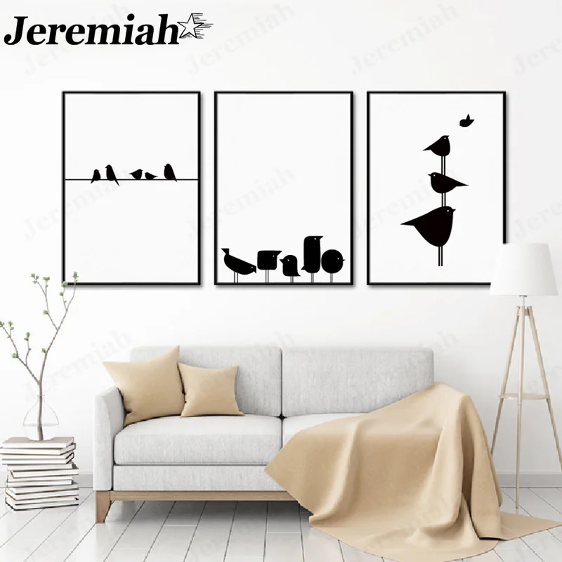 

Nordic Minimalist Animal Canvas Poster Black and White Bird Line Painting Wall Art Modern Room Home Decoration