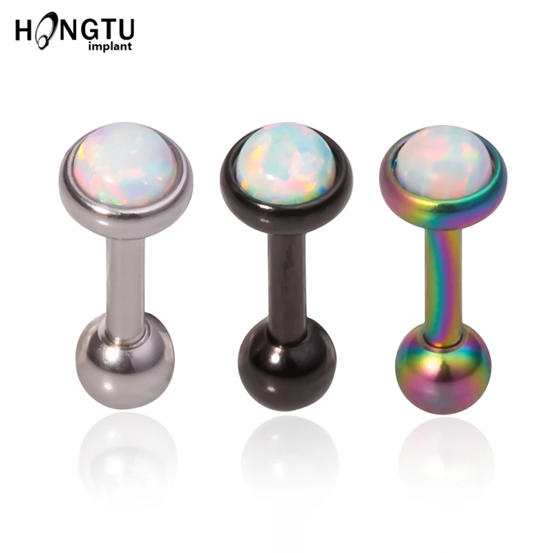 

2PCS Fashion Surgicalsteel With Opal Tongue Ring 16G Piercing Barbell Tongue Stud Punk Earring Unisex Jewelry In Body Accessory