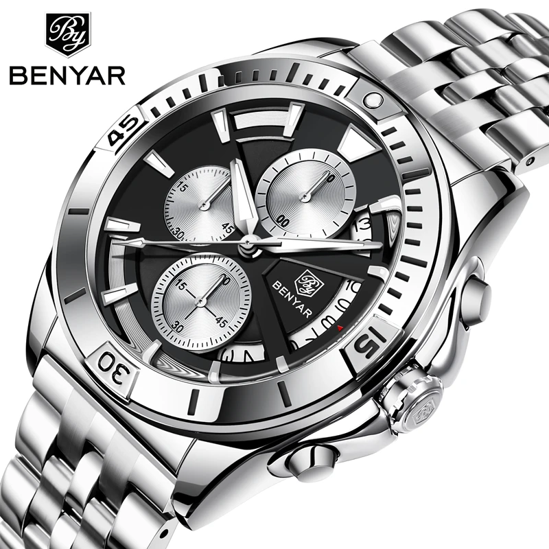 

BENYAR 2021 Luxus Sport Quarz Uhren Edelstahl Mode Männer Uhr Top Marke Casual Männer Chronograph Uhr reloj hombre